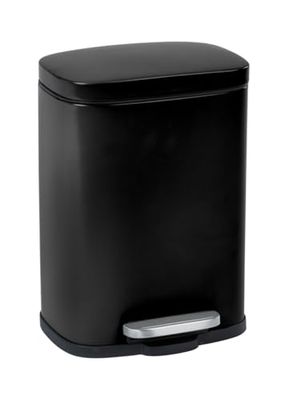 WENKO Petite poubelle salle de bain Leno Easy Close, 5 litres, poubelle à pédale design avec couvercle et frein de chute ainsi que porte-sac intégré, acier inoxydable, 21,5x29,5x19 cm, noir