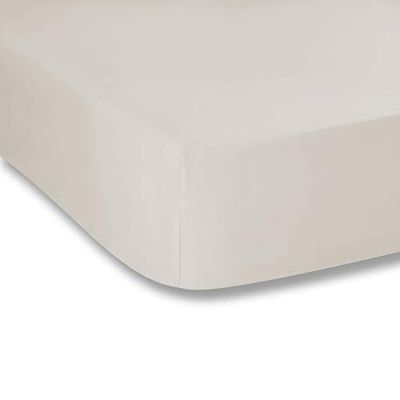 Plain Dyed Cotton Percale Neutral 200TC Fitted Sheet 120 x 200 cm