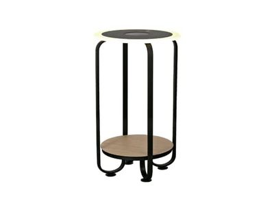 Monkey Ladder Zwarte tafel met verstelbaar licht (3 standen) en draadloze oplader van 20 W, kleurtemperatuur van 3000 K, gecombineerd hout.