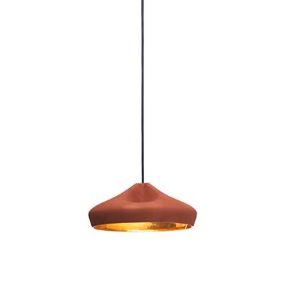 Lámpara Colgante LED 8-16W con Pantalla de cerámica e Interior en Esmalte, Modelo Pleat Box 47, Color Terracota y Oro, 44 x 44 x 26 centímetros (Referencia: A636-235)