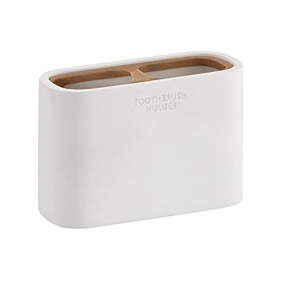 Gedy Melbourne - Portacepillos de Dientes de baño, Medidas y Peso: 8,5 x 12,8 x 5,6 cm y 0,364 kg, Soporte para Pasta de Dientes y Cepillo de Resina, Acabado bambú, diseño R&D, único