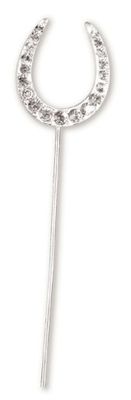 CLUB GREEN DIAMANTÉ Horseshoe ON STEM 2.5X3CM, Metal, Silver, 19.8 x 8.8 x 0.66 cm