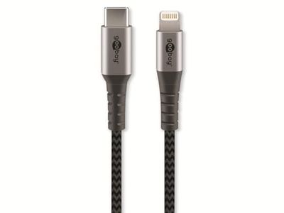 Goobay 49272 Lightning till USB C snabbladdningskabel/MFi Apple laddningskabel, 480 Mbits iPhone-kabel, extremt robust textilkabel/laddningskabel iPhone Apple iPad/grå/2 m