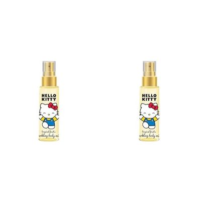 Hello Kitty Sanrio Sparkling Body Mist for Girls - Tropical Fruit Scent with Shimmering Particles and Brightening Effect - Fun Fruity Perfume Spray, 100ml (Pack of 2)