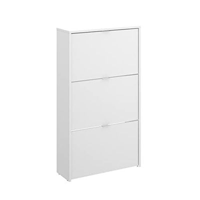 HOMEKIT Meuble à Chaussures 3 Portes 18 Paires, mélamine Blanc Brillant, 61 x 113 x 25 cm