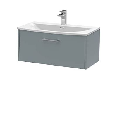 Hudson Reed JNU2325G Juno Modern Bathroom Wall Hung Single Drawer Vanity with Curved Ceramic Basin, 800mm, Matt Coastal Grey