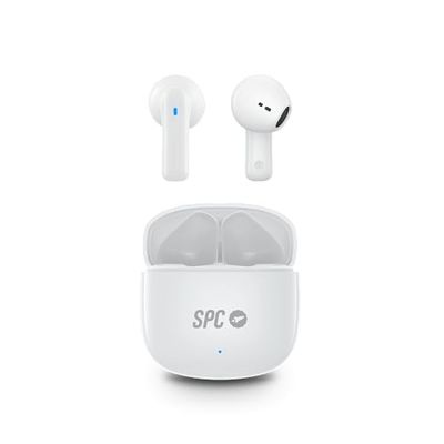 SPC Zion 2 Play Wireless Bluetooth Headphones for 28h Battery with Multiple Charges, Ultra Compact, Touch Control, Hands-Free, Voice Assistant and Super Small USB-C Charging Case - White