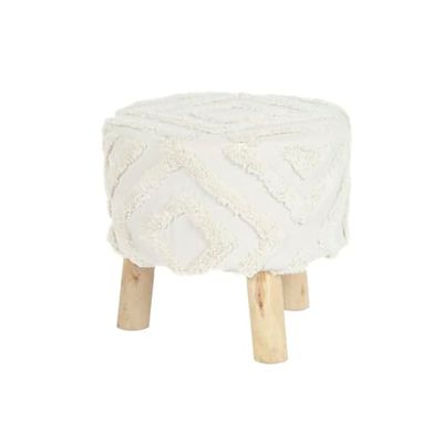 DKD Home Decor Repose-pieds blanc marron bois d'eucalyptus 40 x 40 x 40 cm