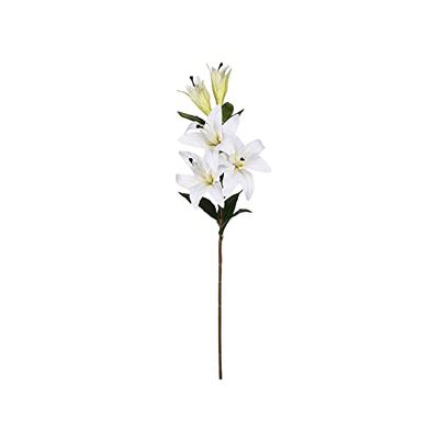 DRW Set van 2 witte lelies met natuurlijke aanraking, 5 koppen, 100 cm