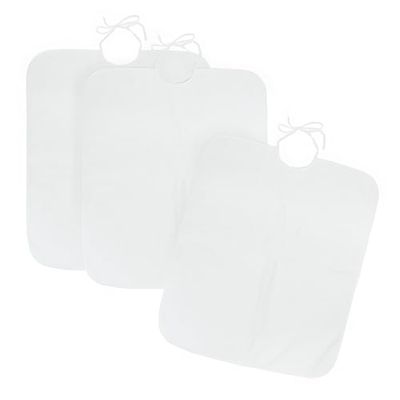 Ti-Tín 3-pack slabbetjes voor volwassenen, 50 x 60 cm, badstof slabbetje met waterdichte plastic voering en klittenbandsluiting, materiaal: 73% katoen, 27% polyester, kleur: wit, Met linten