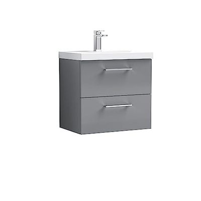 nuie ARN2224A Arno Wall Hung 2 Drawer Vanity Unit & Mid-Edge Ceramic Basin, 600mm, Satin Grey