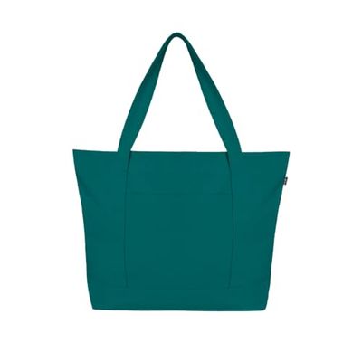 Ecoright Canvas draagtas voor dames met ritssluiting en binnenzak, 100% biologisch katoenen draagtassen voor heren, winkelen, strand, Groen, Pack of 1, Utility