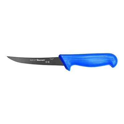 Starrett Professional Stainless Steel Kitchen Boning Knife - Narrow Curved Profile - 5-inch (125mm) - Blue Handle