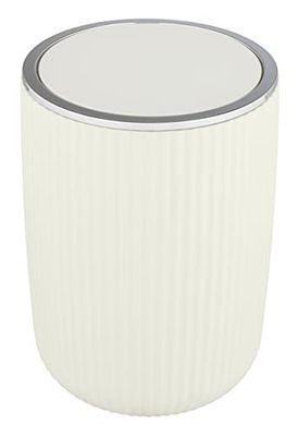 WENKO Poubelle avec Couvercle basculant Agropoli L Blanc crème 5,5 litres| pour Salle de Bain | Poubelle en Plastique de Haute qualité | Surface structurée | sans BPA | 19 x 27 cm | Blanc crème