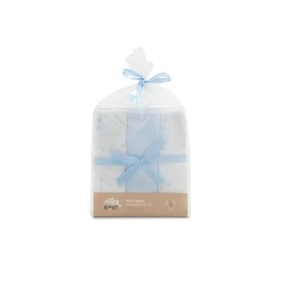INTERBABY · Verpakking met 3 blauwe bamboe gaasverbanden voor baby's · 55 x 70 cm · bamboe en katoen