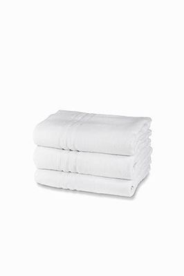 Set de serviettes de bain en éponge, 100 % coton, 3 invités/bidet, lot de 3 pièces, dimensions 40 x 60 cm, 380 g/m², idéales pour B&B et hôtel, résistant aux lavages fréquents, blanc, ligne Essential