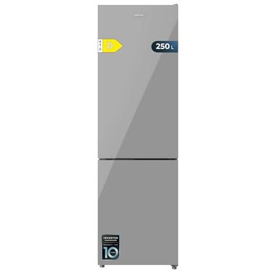 Cecotec Frigorífico Combi Bolero CoolMarket Combi 250 Grey Glass D. Compresor Inverter Plus, Cristal Gris 180X55Cm, 250L, No Frost, Clase D, Multi Air Flow, Fast Cooling Y Cajón Humidity Box