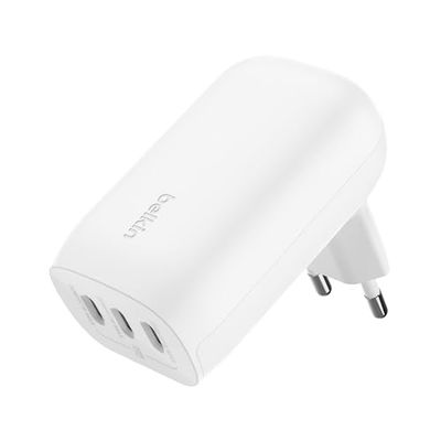 Belkin BoostCharge Caricabatteria da parete a 3 porte USB-C con PPS da 67 W, caricabatteria rapido per iPhone 16, MacBook Pro, AirPods, Samsung Galaxy e altri dispositivi con Power Delivery - Bianco