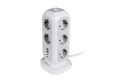 Verbatim EU Stekkertoren, 15-in-1, meervoudige stekkerdoos met 11 euro-stopcontacten, 2 USB-C en 2 USB-A-aansluitingen, multicontactdoos met schakelaar en 2 m verlengkabel, max. 3600 W