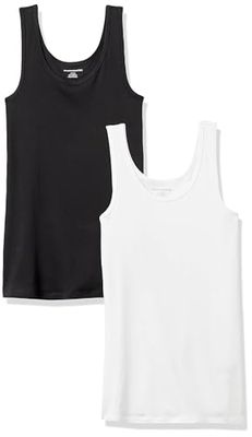 Amazon Essentials Women's Tanktop met slanke pasvorm, Pack of 2, Zwart/Wit, M