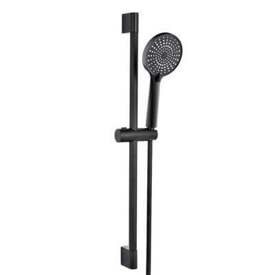 Barra de Ducha 70cm de Acero Inoxidable en color Negro Mate, Con soporte regulable, maneral Redondo y flexo de acero Inox.