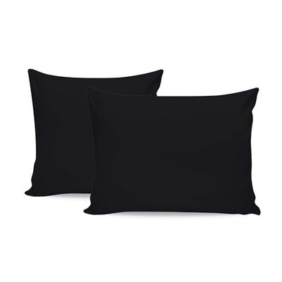 Premium svart örngott set (2 stycken), 80 x 80 cm | 100% bomullsranforce, 145 trådkvantitet | Envelope Closure, maskintvättbar vid 30 °C | mjuk och hållbar
