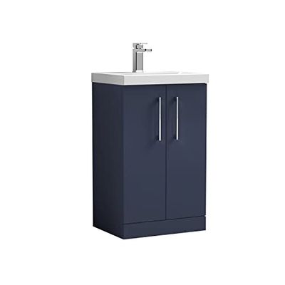 nuie ARN2901D Arno Modern Bathroom Floor Standing 2 Soft Close Door Vanity Unit and Thin-Edge Basin, 500mm, Midnight Blue