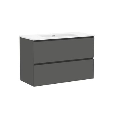 Baikal Mueble de Baño Klay. Mueble MONTADO. 2 Cajones Suspendido con Lavabo. Armario de Baño. Lavabo Ceramico. 100cm Gris Oscuro.