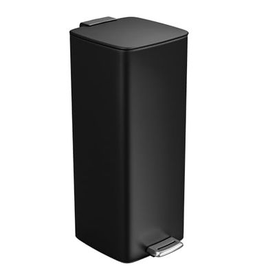 Amig - Poubelle à pédale 30 litres Mod. Artvin - Couleur noire - Ouverture hygiénique sans contact - 27 x 36 x 65 cm - Acier inoxydable laqué - Poubelle de cuisine avec couvercle hermétique