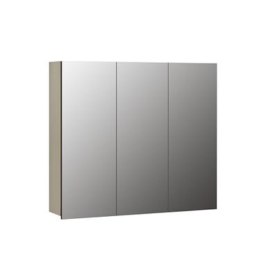 trendteam smart living - PureBliss - Armoire à Miroir - Cachemire Gris Clair - Aspect rainuré - 9 Compartiments + 6 étagères - (l x H x P) 90 x 80 x 20 cm - Porte Centrale à Monter à Gauche et à