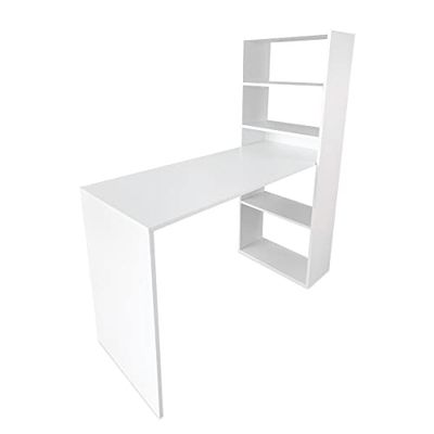 Somnia Descanso - Bureau avec étagère, Tables pour Ordinateur, Finition Blanche, Pratique et Fonctionnel, Dimensions : 122 cm (Largeur) x 53,2 cm (Profondeur) x 140 cm (Hauteur)