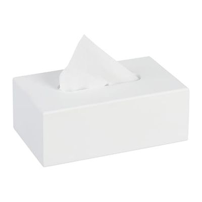 Relaxdays Caja para Pañuelos Cosméticos, Contenedor de Toallitas Húmedas, 9x25x15 cm, MDF, Dispensador para Tisú, Blanco, Tablero de Fibras