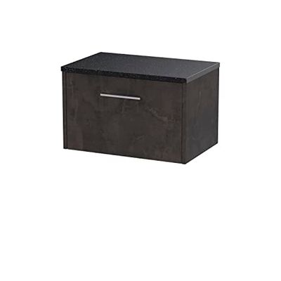 Hudson Reed JNU2622LSB Juno Modern Bathroom Wall Hung 1 Drawer Countertop Vanity & Laminate Worktop, 600mm, Matt Metallic Slate/Sparkle Black