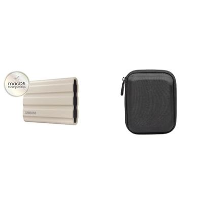Samsung T7 Shield 2TB USB 3.2 Gen 2 (10Gbps, Type-C) External Solid State Drive (Portable SSD) Beige (MU-PE2T0K) & Amazon Basics Beschermhoes externe harde schijf
