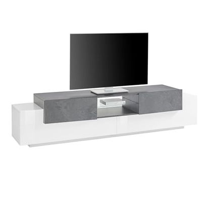 WHOUS - Mobile Porta Tv Da Terra CORONA 220 - Mobile Tv Bianco/Ardesia in Melaminico - Supporto Tv da Pavimento con Piano TV in Rilievo, 4 Ante e Vano a Giorno - Mobile Soggiorno Moderno Made in Italy