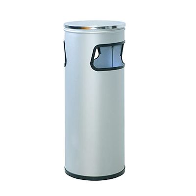 OFITURIA Cenicero Papelera de Pie y Pared para Exterior Metálico 33 litros Color Plata Tapa Cromada