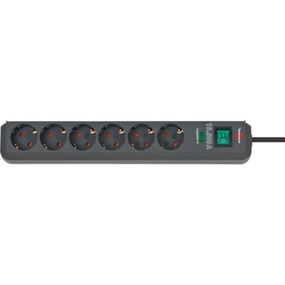 Brennenstuhl Eco-Line Extensão de tomadas com 6 tomadas de energia e proteção contra surtos (cabo de 5 m, interruptor iluminado, proteção contra sobretensão até 13,500 A) antracite