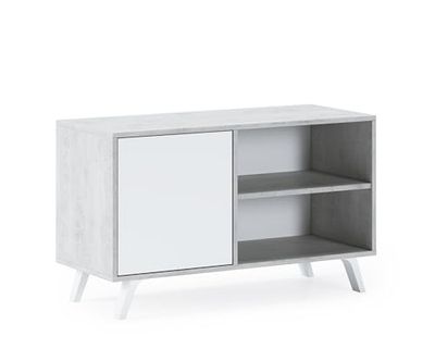Skraut Home - Mobile TV per Soggiorno - 57 x 95 x 40 cm - Adatto per TV 32/40" - Modello Wind 100 - Cemento - Anta a Battente Bianca