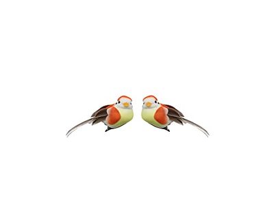 GLOREX 6 7101 073 - Ozdobne ptaszki, 2 sztuki w kolorze czerwonym, żółtym i brązowym, ok. 7 x 3 cm, do dekoracji i na prezent.