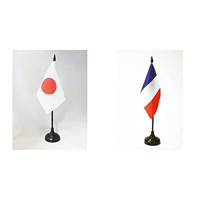 AZ FLAG Drapeau de Table Japon 15x10cm - Petit Drapeaux DE Bureau Japonais 10 x 15 cm & Drapeau de Table France 15x10cm - Petit Drapeaux DE Bureau français 10 x 15 cm