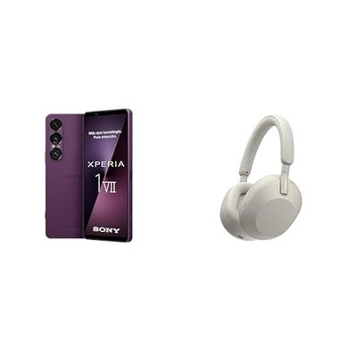Sony Xperia 1M7 Violeta + Cascos WH-1000XM5 Plata Potencia Premium para los Amantes del vídeo y la música