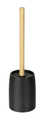 Garniture de WC Mod. Altavalle Brosse à WC autoportante élégante en polyrésine et Bambou pour Salle de Bains Ø 10,5 cm H 38,5 cm Noir Naturel