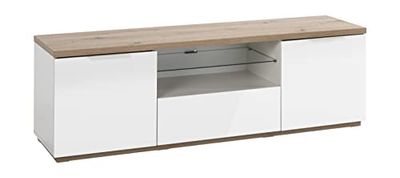 Composad | Mobile Porta Tv della Linea MUNDI con 2 Ante, 1 Ribalta e Luce LED, Porta Tv da Terra, (LxAxP) 160x51x40,50 cm, Colore Rovere Oak Mielato e Bianco laccato, Made in Italy