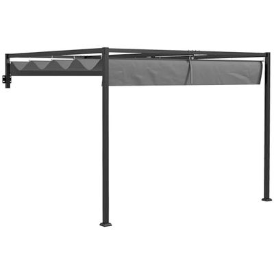 Outsunny 3 x 4m Lean To Pergola with Retractable Roof, Wall Mounted Garden Gazebo Outdoor Sun Shade Shelter for Patio, Deck