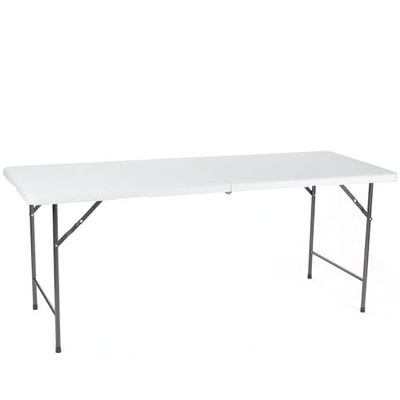 Perel Klaptafel, buffettafel, campingtafel, picknicktafel, inklapbaar, draagbaar, voor buiten, terras, tuin, balkon, weerbestendig, met handvat, maximaal 100 kg, wit