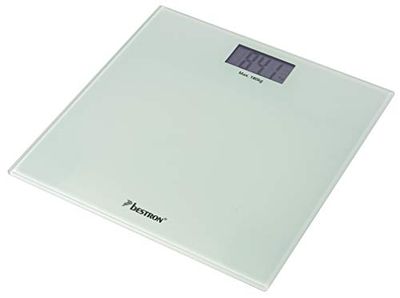 Bestron Bilancia pesapersone compatta con display LCD e sensori ad alta precisione, Fino a 180 kg, Vetro, Bianco