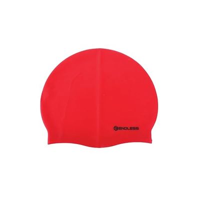 Endless EL1019 Klassieke Comfortabele effen siliconen badpet, volledig elastische waterdichte badpet voor lang en kort haar met dikke rand, voor volwassenen, vrouwen en mannen, kleur: rood, maat: