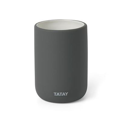 TATAY Mjuk tandborste och tandkräm, keramisk matt finish, BPA-fri, Antracitgrå. Mått: 7,4 x 7,4 x 10,5 cm