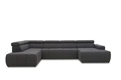 DOMO. collection Brandon - Sofá con Respaldo y Ajuste de Profundidad del Asiento en Forma de U, tapizado 359 x 228 x 80 cm, Color Gris Oscuro, Dark Grey