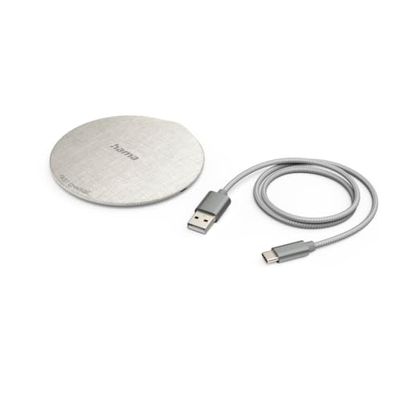 Hama QI-FC10 Draadloze oplader, 10 W, metaal (inductielader, compatibel met iPhone 12/11/11 Pro/XS/XS Max/XR/X/8/8 Plus, Samsung Galaxy S10/S9/S9 +//S8/S8 +//S6, Universal Qi Charging Pad), wit